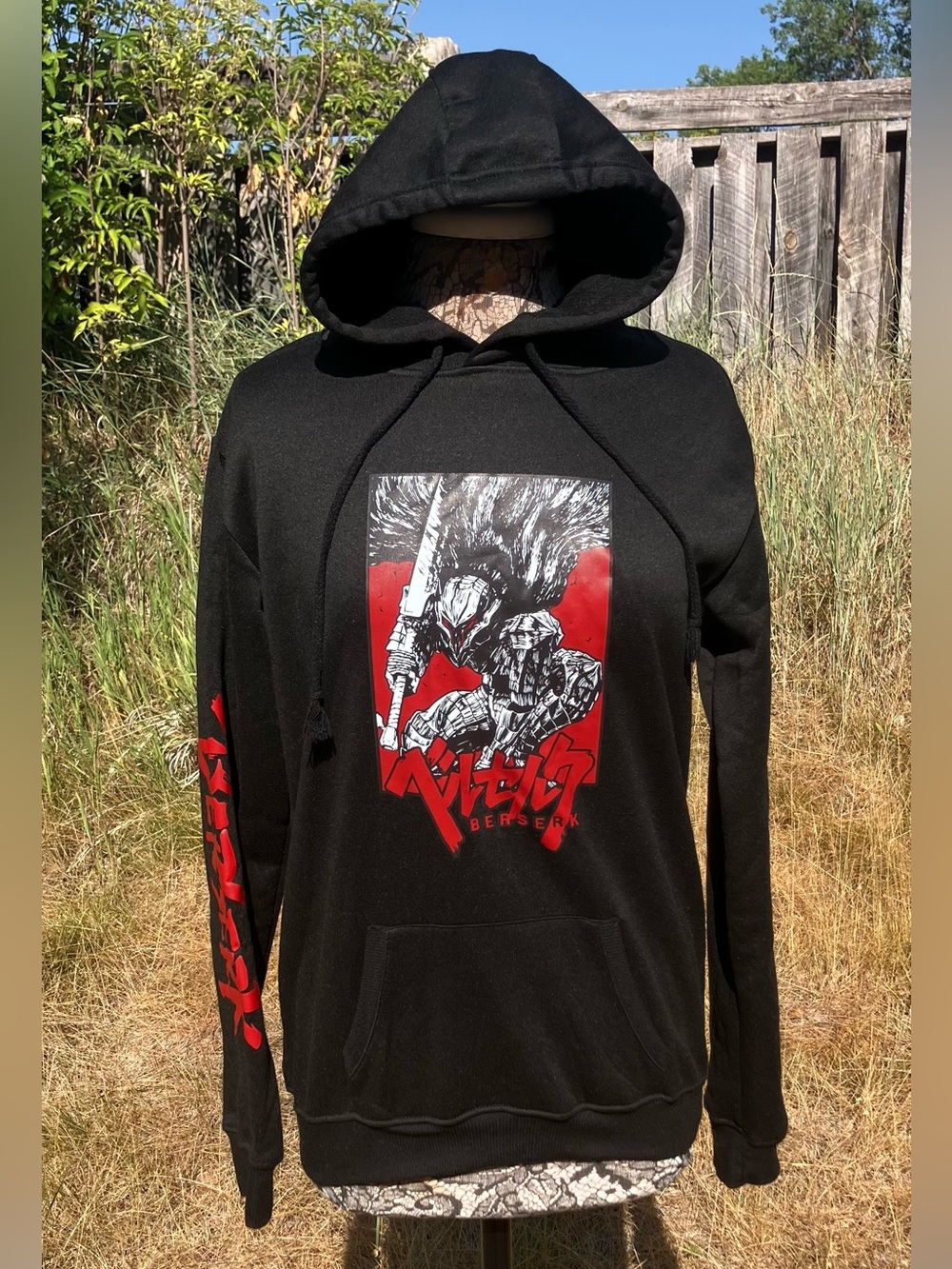 Black Berserk Graphic Hoodie with Red Accents